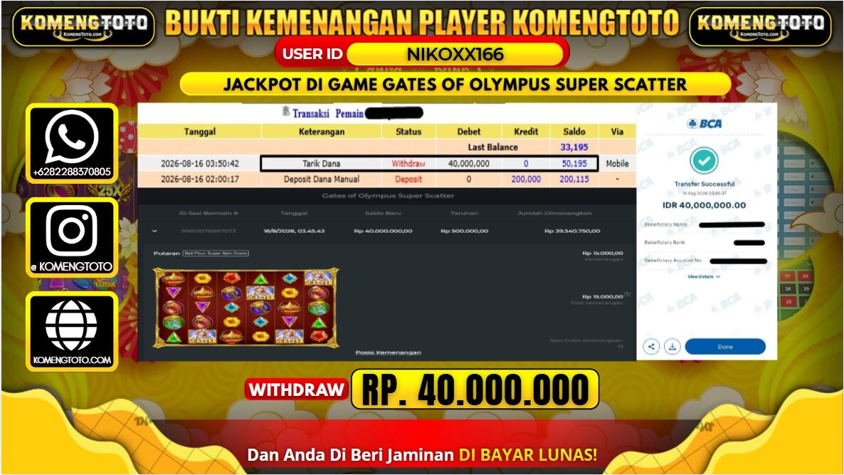 LAGI & LAGI!! KEMENANGAN BESAR DI SLOT GATES OF OLYMPUS SUPER SCATTER SEBESAR Rp. 40.000.000 KOMENGTOTO BAYAR LUNAS SECEPAT KILAT !! KOMENGTOTO BAYAR SECEPAT KILAT !!