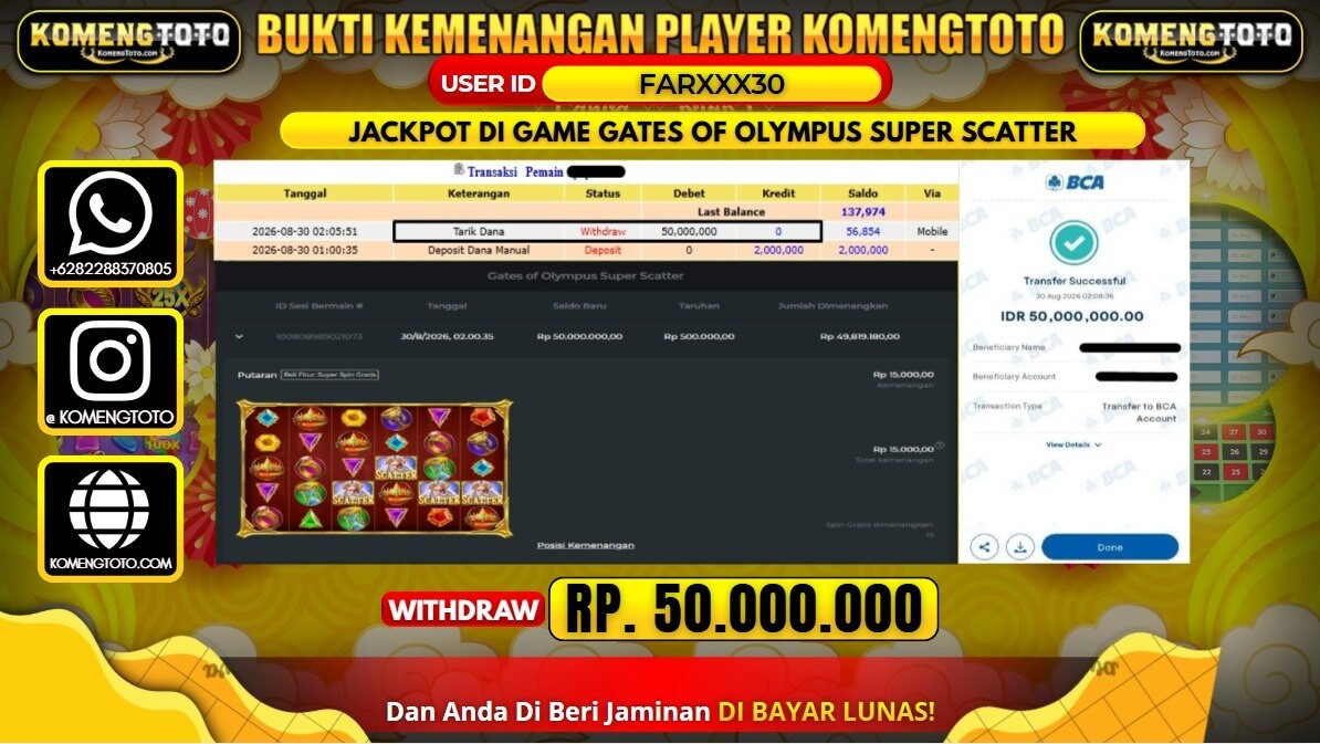 LAGI & LAGI!! KEMENANGAN BESAR DI SLOT GATES OF OLYMPUS SUPER SCATTER Rp. 50.000.000 KOMENGTOTO BAYAR LUNAS SECEPAT KILAT !! KOMENGTOTO BAYAR SECEPAT KILAT !!