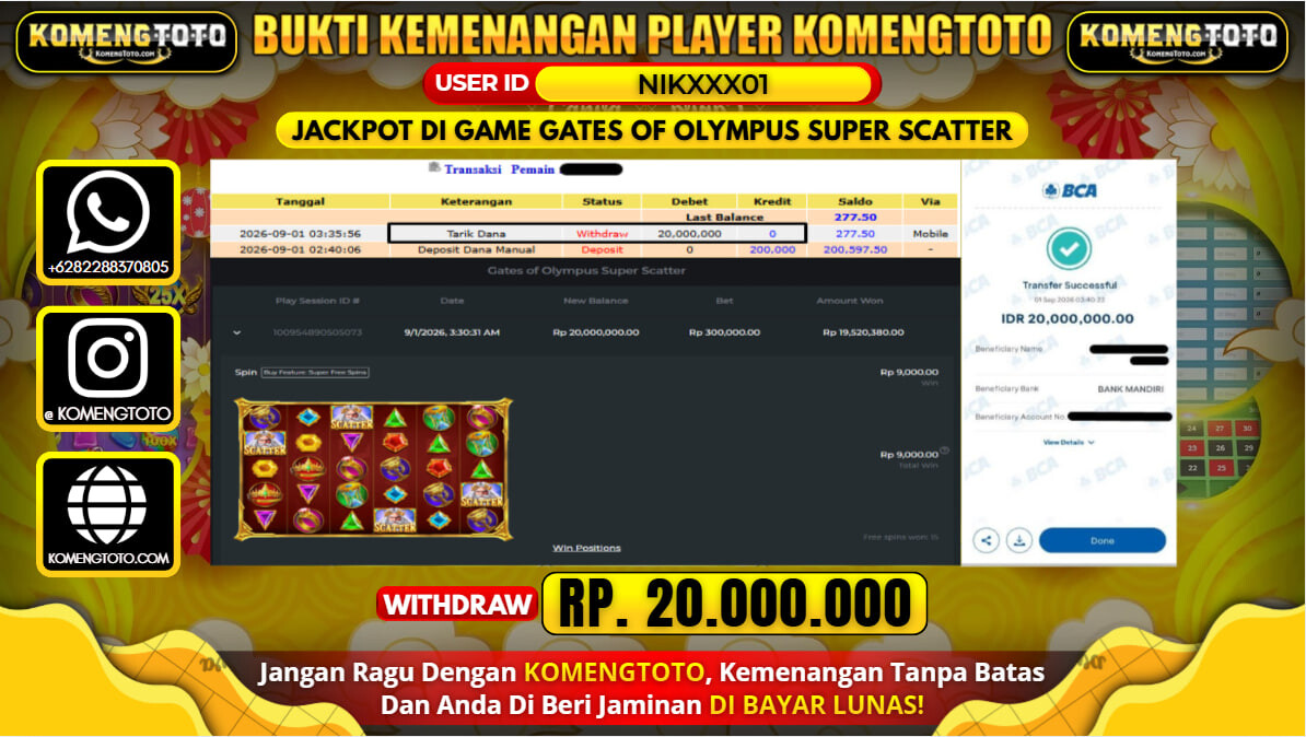 LAGI & LAGI!! KEMENANGAN BESAR DI SLOT GATES OF OLYMPUS SUPER SCATTER Rp. 20.000.000 KOMENGTOTO BAYAR LUNAS SECEPAT KILAT !! KOMENGTOTO BAYAR SECEPAT KILAT !!