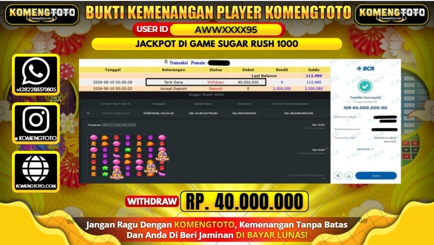 LAGI & LAGI!! KEMENANGAN BESAR DI SLOT GAME SUGAR RUSH 1000 SEBESAR Rp.40.000.000 KOMENGTOTO BAYAR LUNAS SECEPAT KILAT !! KOMENGTOTO BAYAR SECEPAT KILAT !!