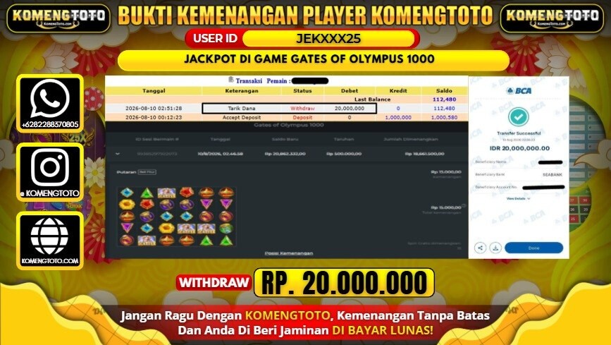 LAGI & LAGI!! KEMENANGAN BESAR DI SLOT GAME GATES OF OLYMPUS 1000 SEBESAR Rp.20.000.000 KOMENGTOTO BAYAR LUNAS SECEPAT KILAT !! KOMENGTOTO BAYAR SECEPAT KILAT !!