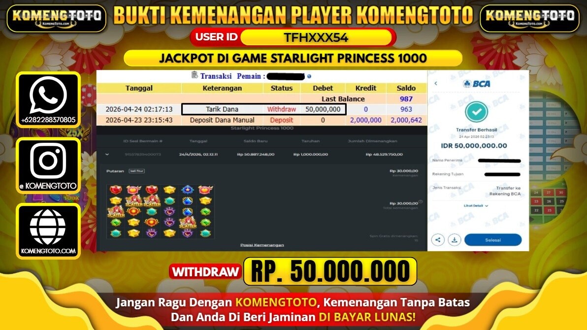 LAGI & LAGI!! KEMENANGAN BESAR DI SLOT STARLIGHT PRINCEES 1000 SEBESAR Rp.50.000.000 KOMENGTOTO BAYAR LUNAS SECEPAT KILAT !! KOMENGTOTO BAYAR SECEPAT KILAT !!