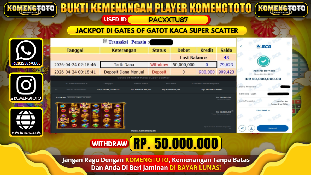 LAGI & LAGI!! KEMENANGAN BESAR DI SLOT GATES OF GATOT KACA SUPER SCATTER  SEBESAR Rp.50.000.000 KOMENGTOTO BAYAR LUNAS SECEPAT KILAT !! KOMENGTOTO BAYAR SECEPAT KILAT !!