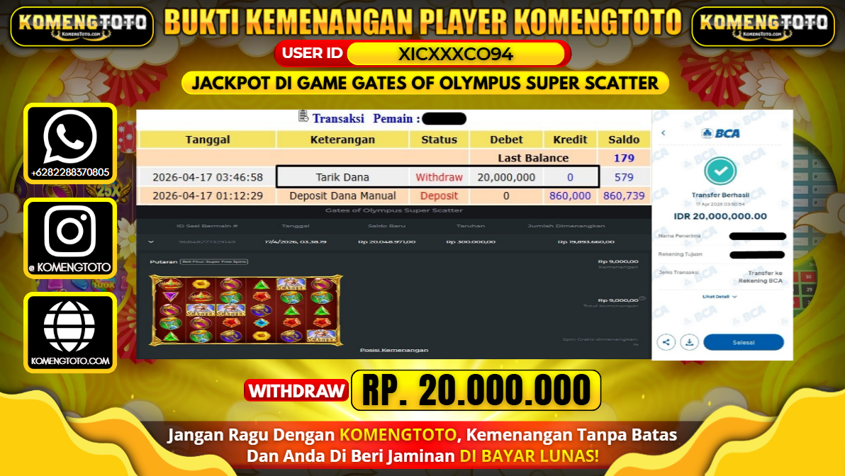 LAGI & LAGI!! KEMENANGAN BESAR DI SLOT GATES OF OLYMPUS SUPER SCATTER  SEBESAR Rp. 20.000.000 KOMENGTOTO BAYAR LUNAS SECEPAT KILAT !! KOMENGTOTO BAYAR SECEPAT KILAT !!