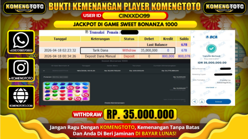 LAGI & LAGI!! KEMENANGAN BESAR DI SLOT SWEET BONANZA 1000  SEBESAR Rp.35,000.000 KOMENGTOTO BAYAR LUNAS SECEPAT KILAT !! KOMENGTOTO BAYAR SECEPAT KILAT !!