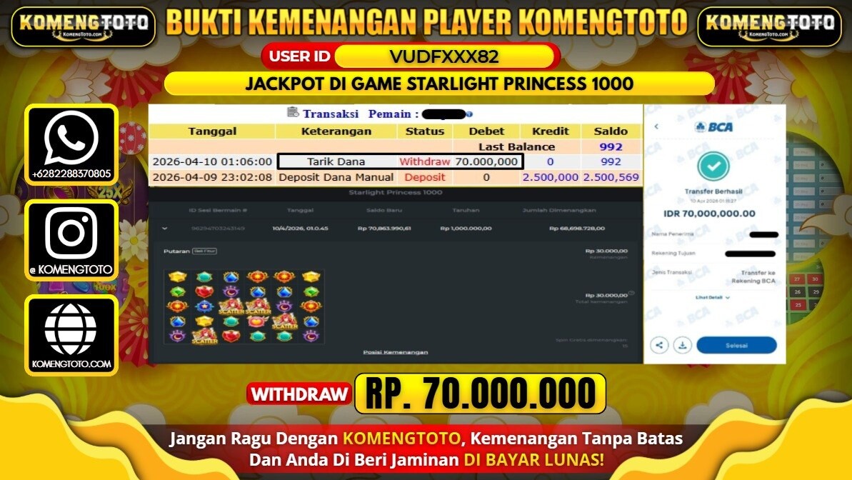 LAGI & LAGI!! KEMENANGAN BESAR DI SLOT STARLIGHT PRINCESS 1000 SEBESAR Rp.70.000.000 KOMENGTOTO BAYAR LUNAS SECEPAT KILAT !! KOMENGTOTO BAYAR SECEPAT KILAT !!