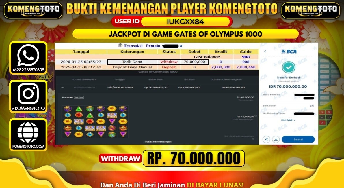 LAGI & LAGI!! KEMENANGAN BESAR DI SLOT GATES OF OLYMPUS 1000 SEBESAR Rp.70.000.000 KOMENGTOTO BAYAR LUNAS SECEPAT KILAT !! KOMENGTOTO BAYAR SECEPAT KILAT !!
