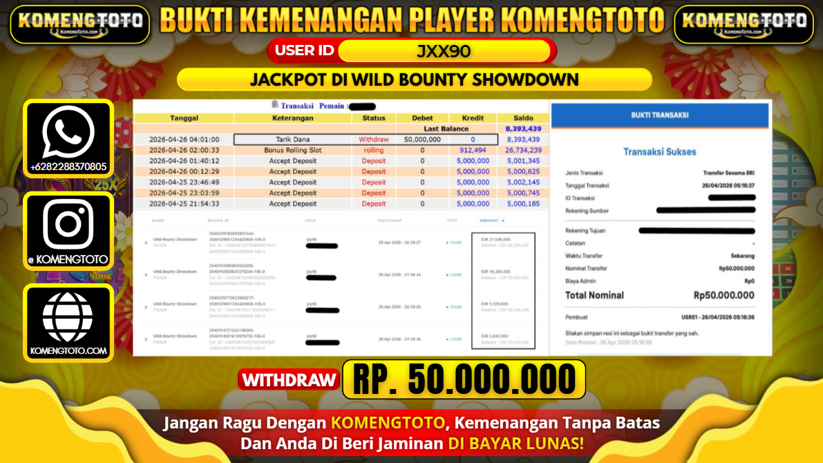 LAGI & LAGI!! KEMENANGAN BESAR DI SLOT WILD BOUNTY SHOWDOWN SEBESAR Rp.50.000.000 KOMENGTOTO BAYAR LUNAS SECEPAT KILAT !! KOMENGTOTO BAYAR SECEPAT KILAT !!