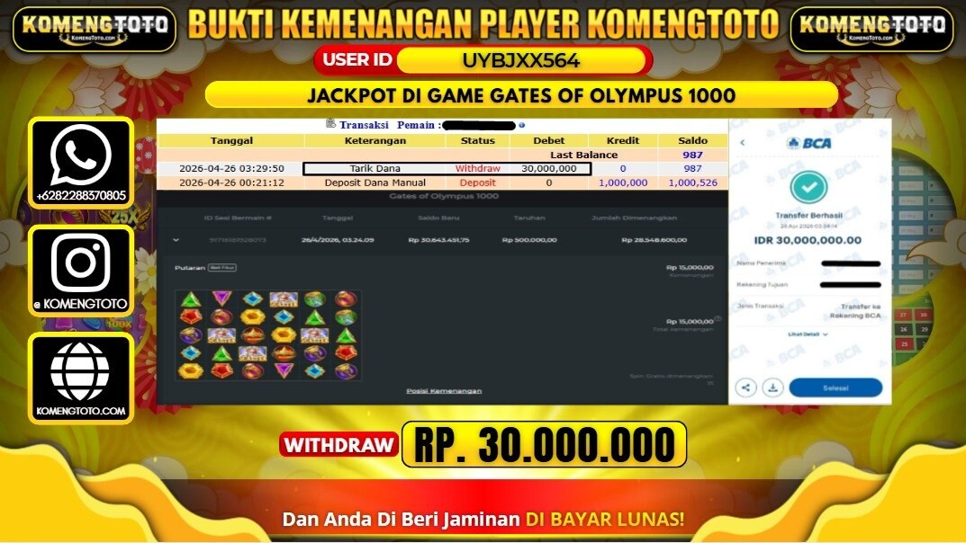 LAGI & LAGI!! KEMENANGAN BESAR DI SLOT GATES OF OLYMPUS 1000 SEBESAR Rp.30.000.000 KOMENGTOTO BAYAR LUNAS SECEPAT KILAT !! KOMENGTOTO BAYAR SECEPAT KILAT !!