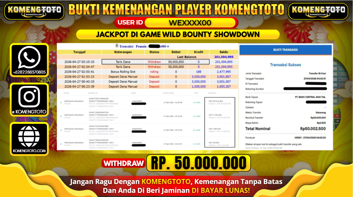 LAGI & LAGI!! KEMENANGAN BESAR DI WILD BOUNTY SHOWDOWN SEBESAR Rp.50.000.000 KOMENGTOTO BAYAR LUNAS SECEPAT KILAT !! KOMENGTOTO BAYAR SECEPAT KILAT !!