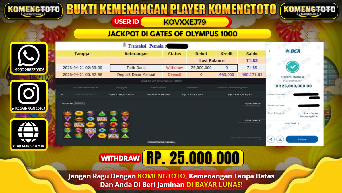 LAGI & LAGI!! KEMENANGAN BESAR DI SLOT SLOT GATES OF OLYMPUS 1000 SEBESAR Rp.25.000.000 KOMENGTOTO BAYAR LUNAS SECEPAT KILAT !! KOMENGTOTO BAYAR SECEPAT KILAT !!