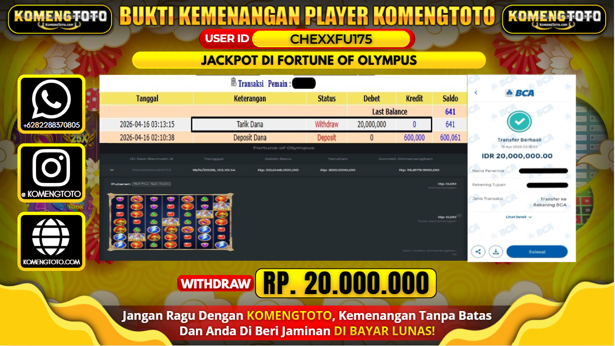 LAGI & LAGI!! KEMENANGAN BESAR DI SLOT FORTUNE OF OLYMPUS SEBESAR Rp.20.000.000 KOMENGTOTO BAYAR LUNAS SECEPAT KILAT !! KOMENGTOTO BAYAR SECEPAT KILAT !!