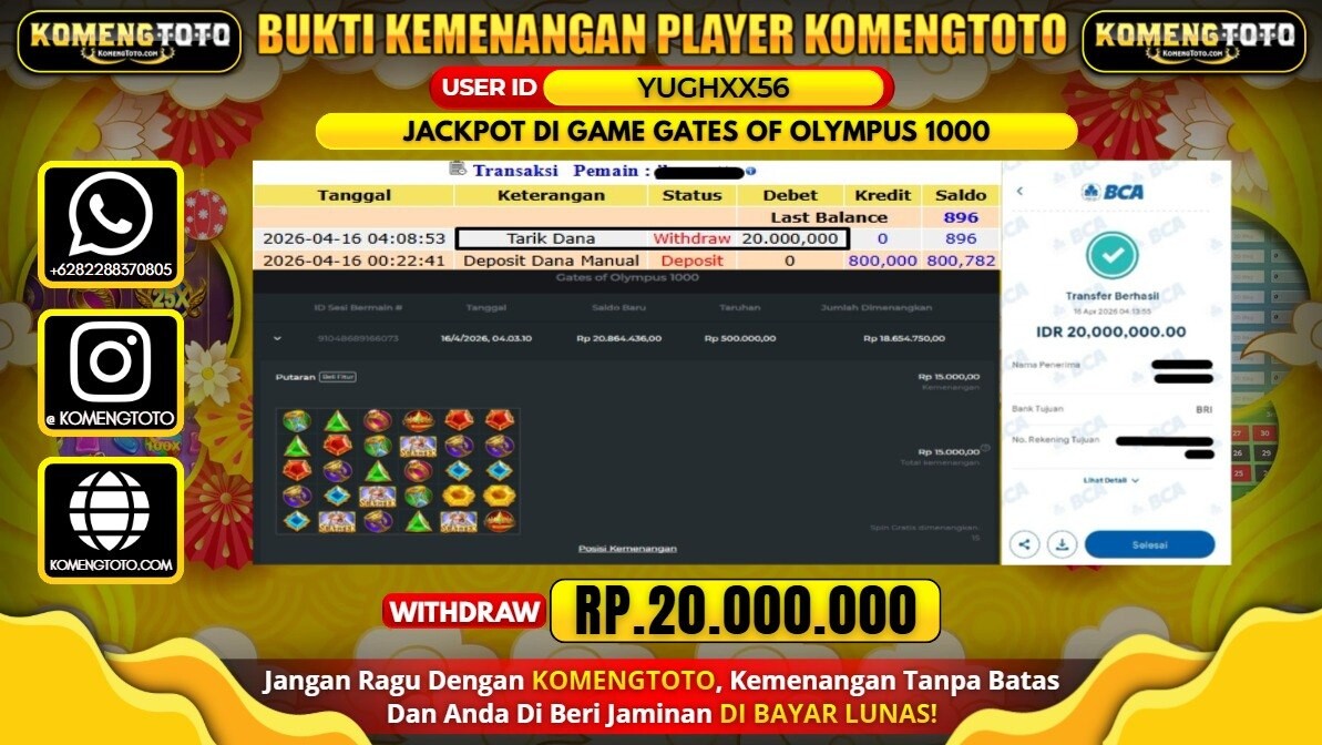 LAGI & LAGI!! KEMENANGAN BESAR DI SLOT  GATES OF OLYMPUS 1000 SEBESAR Rp.20.000.000 KOMENGTOTO BAYAR LUNAS SECEPAT KILAT !! KOMENGTOTO BAYAR SECEPAT KILAT !!c