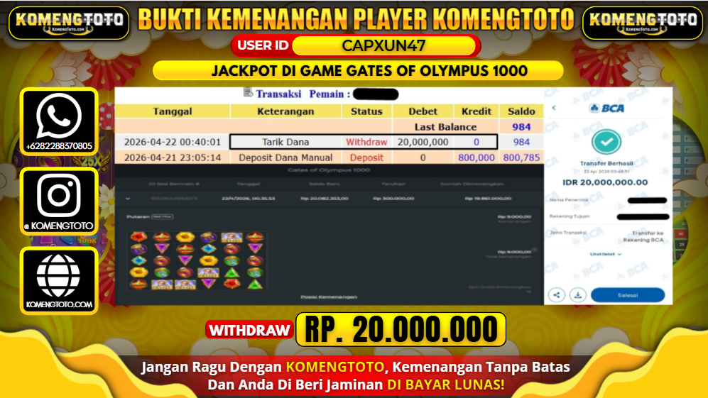 LAGI & LAGI!! KEMENANGAN BESAR DI SLOT GATES OF OLYMPUS 1000 SEBESAR Rp.20.000.000 KOMENGTOTO BAYAR LUNAS SECEPAT KILAT !! KOMENGTOTO BAYAR SECEPAT KILAT !!