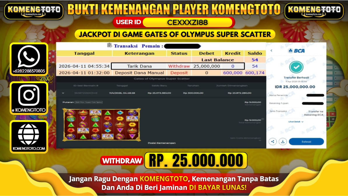 LAGI & LAGI!! KEMENANGAN BESAR DI SLOT GATES OF OLYMPUS SUPER SCATTER SEBESAR Rp.25.000.000 KOMENGTOTO BAYAR LUNAS SECEPAT KILAT !! KOMENGTOTO BAYAR SECEPAT KILAT !!