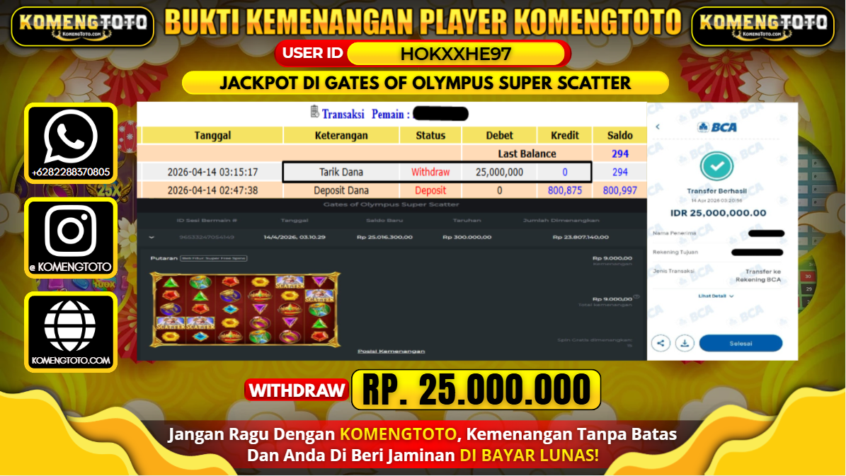 LAGI & LAGI!! KEMENANGAN BESAR DI SLOT GATES OF OLYMPUS SUPER SCATTER  SEBESAR Rp.25.000.000 KOMENGTOTO BAYAR LUNAS SECEPAT KILAT !! KOMENGTOTO BAYAR SECEPAT KILAT !!