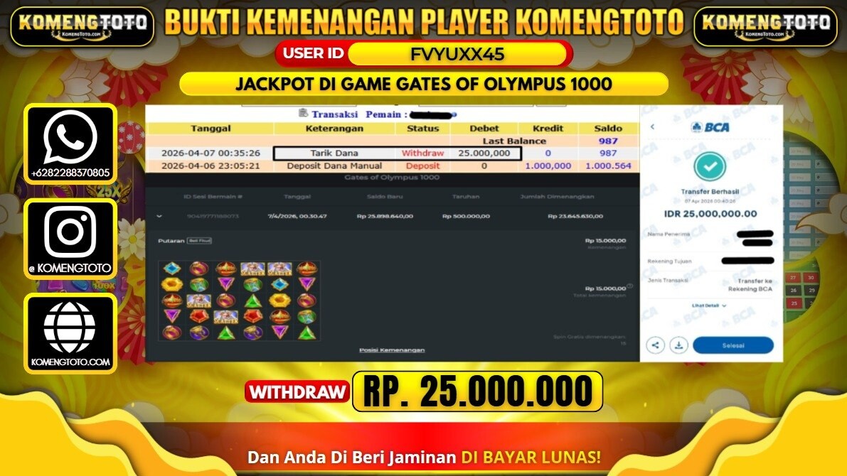 LAGI & LAGI!! KEMENANGAN BESAR DI SLOT GATES OF OLYMPUS 1000 SEBESAR Rp.25.000.000 KOMENGTOTO BAYAR LUNAS SECEPAT KILAT !! KOMENGTOTO BAYAR SECEPAT KILAT !!