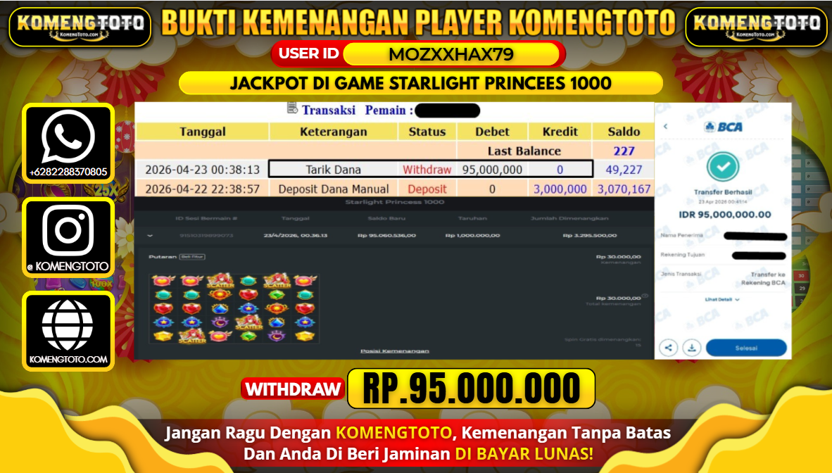 LAGI & LAGI!! KEMENANGAN BESAR DI SLOT STARLIGHT PRINCEES 1000 SEBESAR Rp.95.000.000 KOMENGTOTO BAYAR LUNAS SECEPAT KILAT !! KOMENGTOTO BAYAR SECEPAT KILAT !!