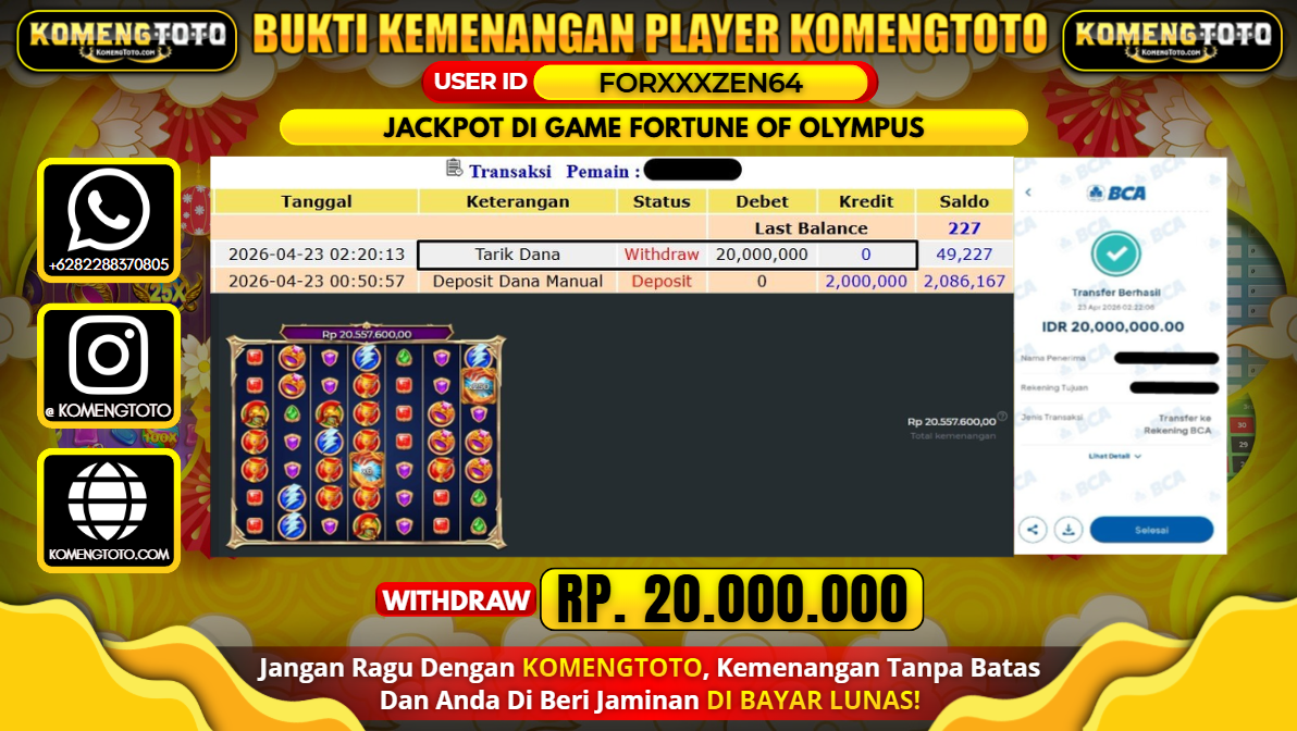LAGI & LAGI!! KEMENANGAN BESAR DI SLOT FORTUNE OF OLYMPUS SEBESAR Rp.20.000.000 KOMENGTOTO BAYAR LUNAS SECEPAT KILAT !! KOMENGTOTO BAYAR SECEPAT KILAT !!