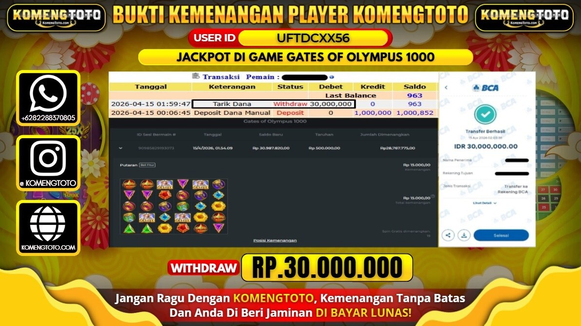 LAGI & LAGI!! KEMENANGAN BESAR DI SLOT  GATES OF OLYMPUS 1000 SEBESAR Rp.30.000.000 KOMENGTOTO BAYAR LUNAS SECEPAT KILAT !! KOMENGTOTO BAYAR SECEPAT KILAT !!c