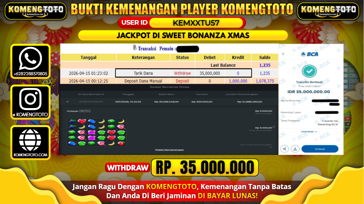 LAGI & LAGI!! KEMENANGAN BESAR DI SLOT SWEET BONANZA XMAS SEBESAR Rp.35.000.000 KOMENGTOTO BAYAR LUNAS SECEPAT KILAT !! KOMENGTOTO BAYAR SECEPAT KILAT !!