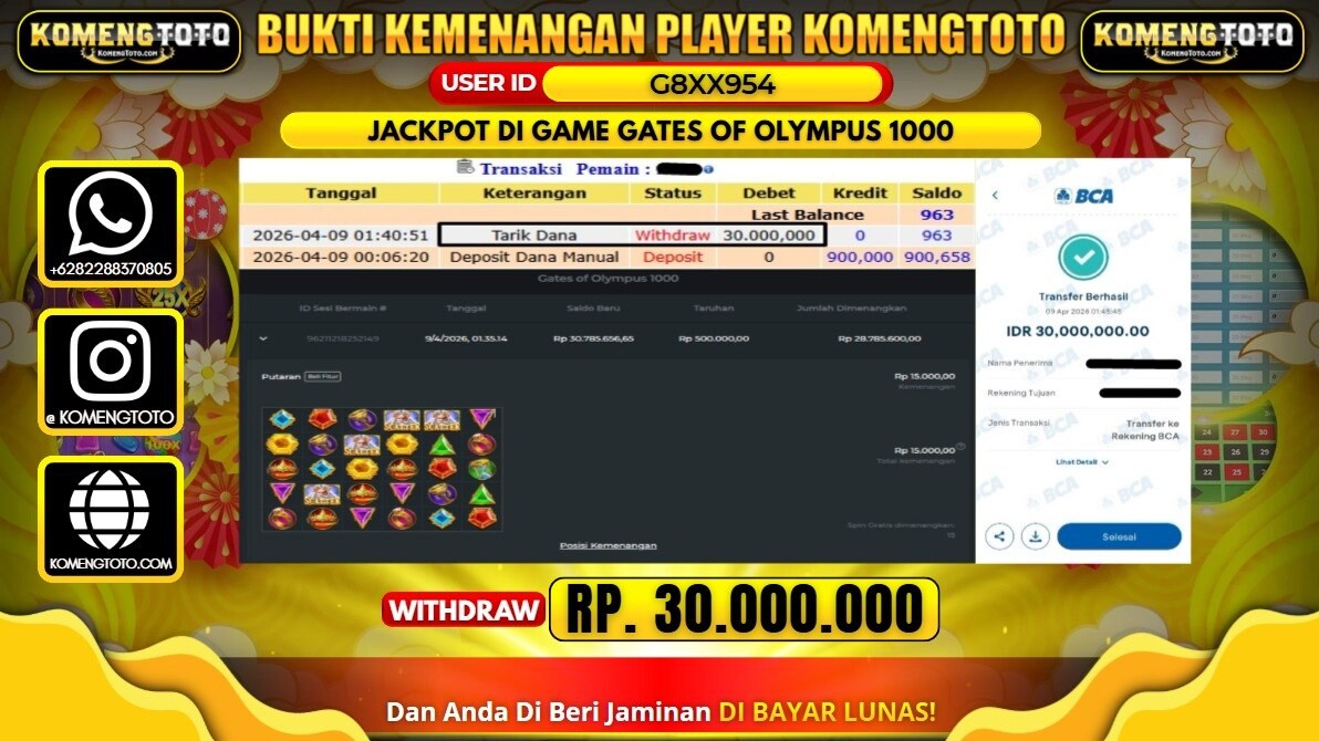 LAGI & LAGI!! KEMENANGAN BESAR DI SLOT GATES OF OLYMPUS 1000 SEBESAR Rp.30.000.000 KOMENGTOTO BAYAR LUNAS SECEPAT KILAT !! KOMENGTOTO BAYAR SECEPAT KILAT !!