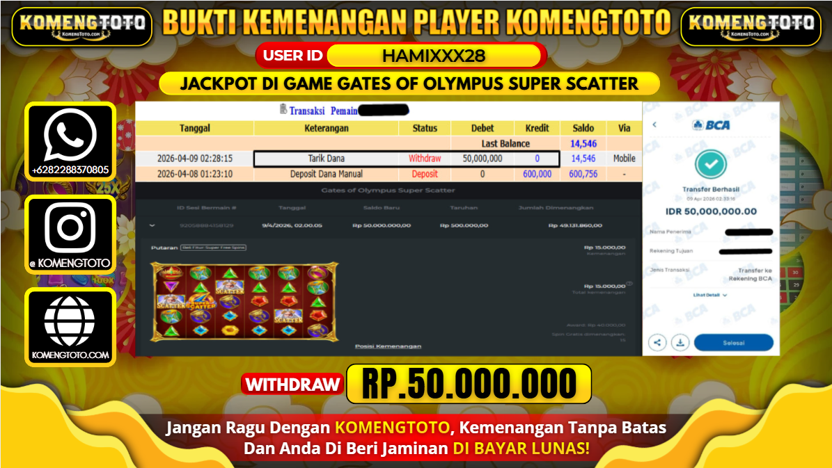 LAGI & LAGI!! KEMENANGAN BESAR DI SLOT  GATES OF OLYMPUS SUPER SCATTER SEBESAR Rp.50.000.000 KOMENGTOTO BAYAR LUNAS SECEPAT KILAT !! KOMENGTOTO BAYAR SECEPAT KILAT !!