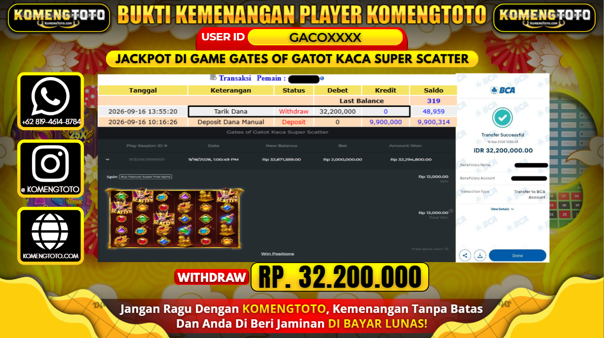 LAGI & LAGI!! KEMENANGAN BESAR DI SLOT  GATES GATOT KACA SUPER SCATTER  Rp. 32.200.000 KOMENGTOTO BAYAR LUNAS SECEPAT KILAT !! KOMENGTOTO BAYAR SECEPAT KILAT !!