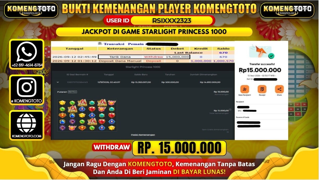 LAGI & LAGI!! KEMENANGAN BESAR DI SLOT  STARLIGHT PRINCEES 1000  Rp. 15.000.000 KOMENGTOTO BAYAR LUNAS SECEPAT KILAT !! KOMENGTOTO BAYAR SECEPAT KILAT !!