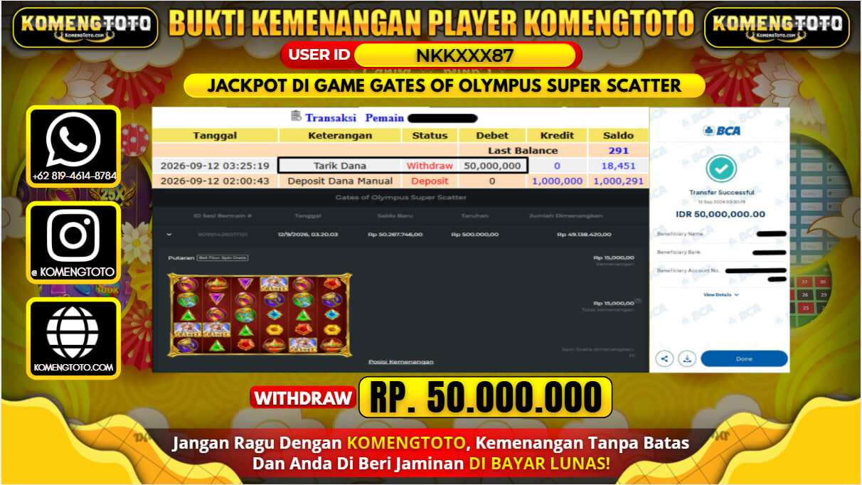 LAGI & LAGI!! KEMENANGAN BESAR DI SLOT  GATES OF OLYMPUS SUPER SCATTER Rp. 50.000.000 KOMENGTOTO BAYAR LUNAS SECEPAT KILAT !! KOMENGTOTO BAYAR SECEPAT KILAT !!