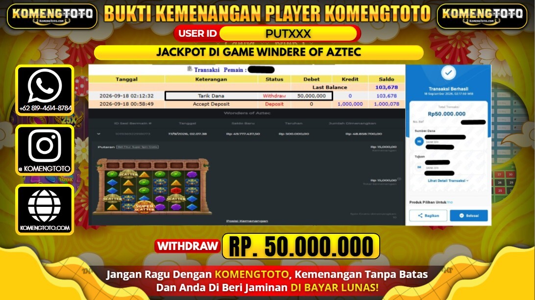 LAGI & LAGI!! KEMENANGAN BESAR DI SLOT  GWINDERE OF AZTECRp. 50.000.000 KOMENGTOTO BAYAR LUNAS SECEPAT KILAT !! KOMENGTOTO BAYAR SECEPAT KILAT !!
