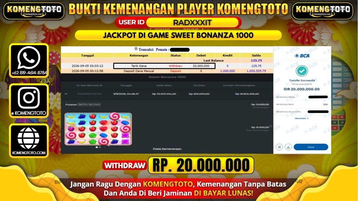 LAGI & LAGI!! KEMENANGAN BESAR DI SLOT SWEET BONANZA 1000 Rp. 20.000.000 KOMENGTOTO BAYAR LUNAS SECEPAT KILAT !! KOMENGTOTO BAYAR SECEPAT KILAT !!