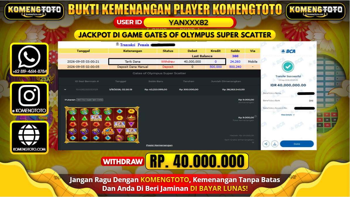 LAGI & LAGI!! KEMENANGAN BESAR DI SLOT  GATES OF OLYMPUS SUPER SCATTER Rp. 40.000.000 KOMENGTOTO BAYAR LUNAS SECEPAT KILAT !! KOMENGTOTO BAYAR SECEPAT KILAT !!