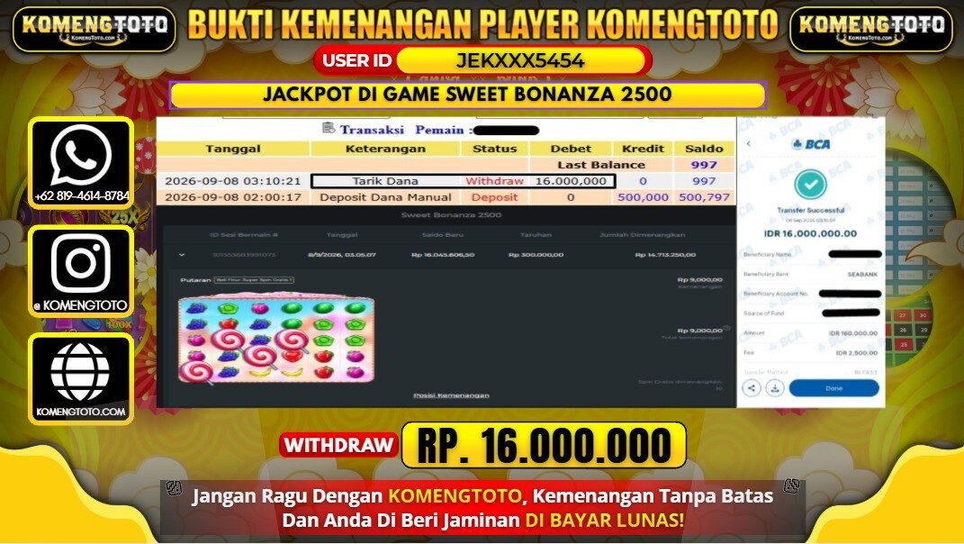 LAGI & LAGI!! KEMENANGAN BESAR DI SLOT SWEET BONANZA 2500 Rp. 16.000.000 KOMENGTOTO BAYAR LUNAS SECEPAT KILAT !! KOMENGTOTO BAYAR SECEPAT KILAT !!