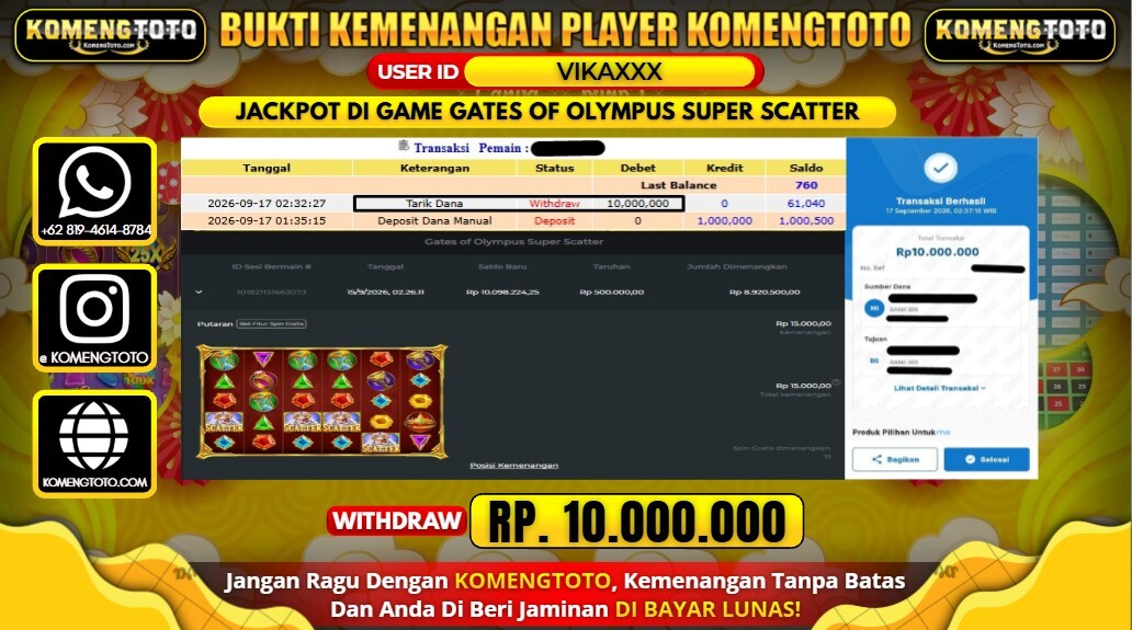 LAGI & LAGI!! KEMENANGAN BESAR DI SLOT  GATES OF OLYMPUS SUPER SCATTER Rp. 10.000.000 KOMENGTOTO BAYAR LUNAS SECEPAT KILAT !! KOMENGTOTO BAYAR SECEPAT KILAT !!
