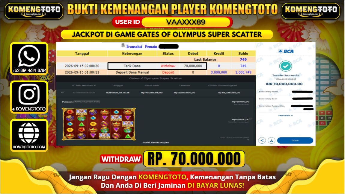 LAGI & LAGI!! KEMENANGAN BESAR DI SLOT  GATES OF OLYMPUS SUPER SCATTER Rp. 70.000.000 KOMENGTOTO BAYAR LUNAS SECEPAT KILAT !! KOMENGTOTO BAYAR SECEPAT KILAT !!