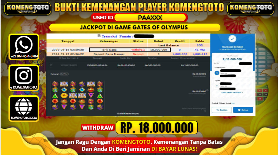 LAGI & LAGI!! KEMENANGAN BESAR DI SLOT  GATES OF OLYMPUS Rp. 18.000.000 KOMENGTOTO BAYAR LUNAS SECEPAT KILAT !! KOMENGTOTO BAYAR SECEPAT KILAT !!