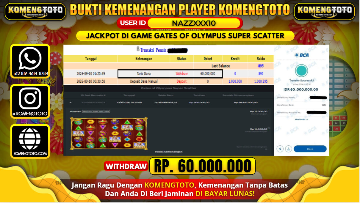 LAGI & LAGI!! KEMENANGAN BESAR DI SLOT GATES OF OLYMPUS SUPER SCATTER Rp. 60.000.000 KOMENGTOTO BAYAR LUNAS SECEPAT KILAT !! KOMENGTOTO BAYAR SECEPAT KILAT !!