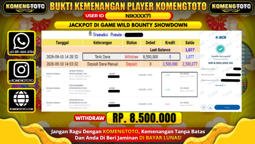 LAGI & LAGI!! KEMENANGAN BESAR DI SLOT  WILD BOUNTY SHOWDOWN  Rp. 8.500.000 KOMENGTOTO BAYAR LUNAS SECEPAT KILAT !! KOMENGTOTO BAYAR SECEPAT KILAT !!