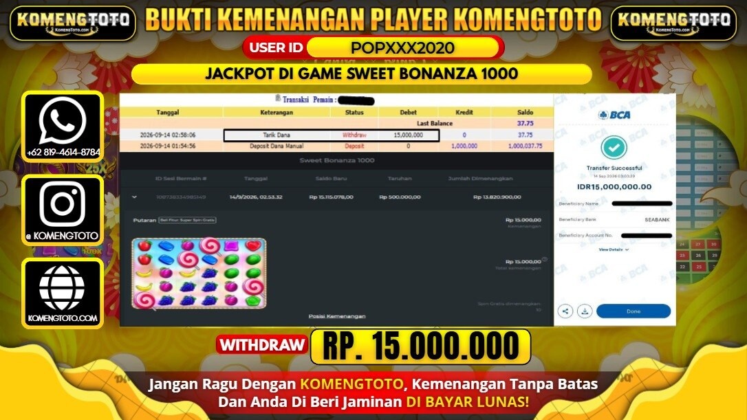 LAGI & LAGI!! KEMENANGAN BESAR DI SLOT DI SLOT SWEET BONANZA Rp. 15.000.000 KOMENGTOTO BAYAR LUNAS SECEPAT KILAT !! KOMENGTOTO BAYAR SECEPAT KILAT !!