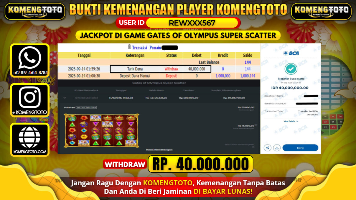 LAGI & LAGI!! KEMENANGAN BESAR DI SLOT GATES OF OLYMPUS SUPER SCATTER Rp. 40.000.000 KOMENGTOTO BAYAR LUNAS SECEPAT KILAT !! KOMENGTOTO BAYAR SECEPAT KILAT !!