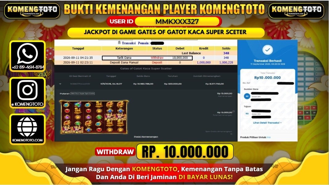LAGI & LAGI!! KEMENANGAN BESAR DI SLOT  GATES OF GATOT KACA  SUPER SCATTER Rp. 10.000.000 KOMENGTOTO BAYAR LUNAS SECEPAT KILAT !! KOMENGTOTO BAYAR SECEPAT KILAT !!