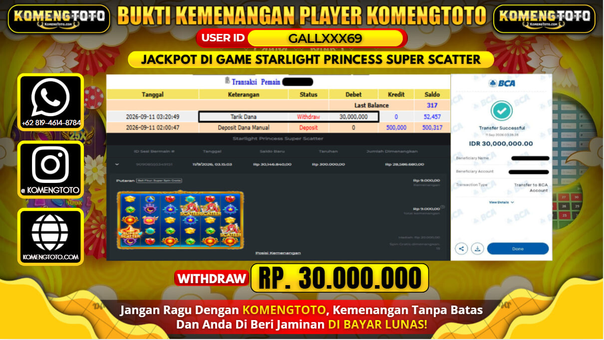 LAGI & LAGI!! KEMENANGAN BESAR DI SLOT  STARLIGHT PRINCESS SUPER SCATTER Rp. 30.000.000 KOMENGTOTO BAYAR LUNAS SECEPAT KILAT !! KOMENGTOTO BAYAR SECEPAT KILAT !!