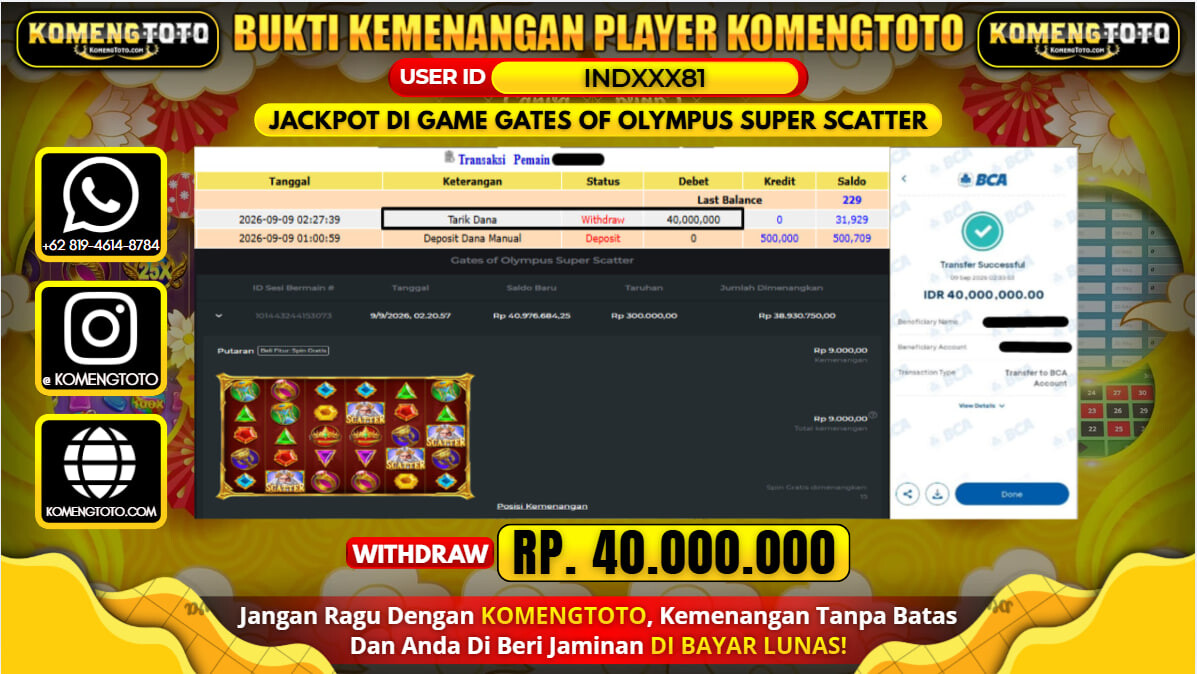 LAGI & LAGI!! KEMENANGAN BESAR DI SLOT  GATES OF OLYMPUS SUPER SCATTER Rp. 40.000.000 KOMENGTOTO BAYAR LUNAS SECEPAT KILAT !! KOMENGTOTO BAYAR SECEPAT KILAT !!
