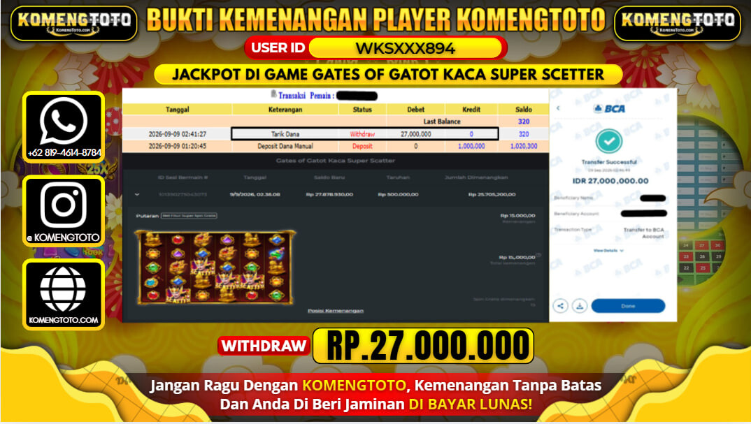LAGI & LAGI!! KEMENANGAN BESAR DI SLOT GASTES OF GATOT KACA SUPER SCETTER  Rp. 27.000.000 KOMENGTOTO BAYAR LUNAS SECEPAT KILAT !! KOMENGTOTO BAYAR SECEPAT KILAT !!