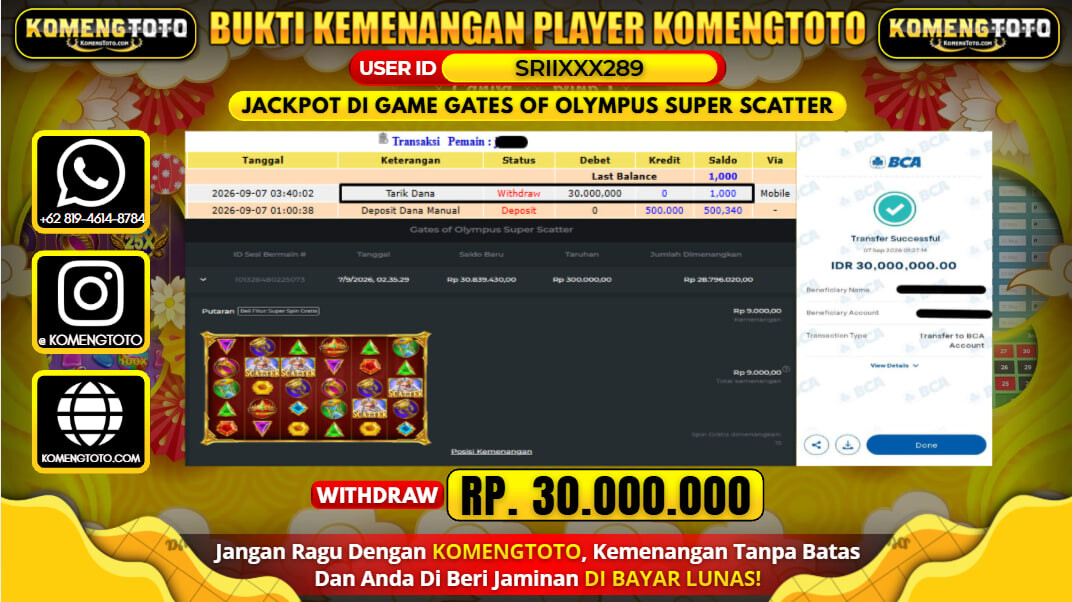 LAGI & LAGI!! KEMENANGAN BESAR DI SLOT  GATES OF OLYMPUS SUPER SCATTER Rp. 30.000.000 KOMENGTOTO BAYAR LUNAS SECEPAT KILAT !! KOMENGTOTO BAYAR SECEPAT KILAT !!