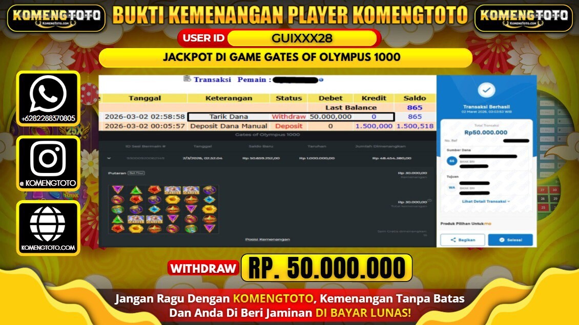 LAGI & LAGI!! KEMENANGAN BESAR DI SLOT GATES OF OLYMPUS 1000 SEBESAR Rp. 50.000.000 KOMENGTOTO BAYAR LUNAS SECEPAT KILAT !! KOMENGTOTO BAYAR SECEPAT KILAT !!