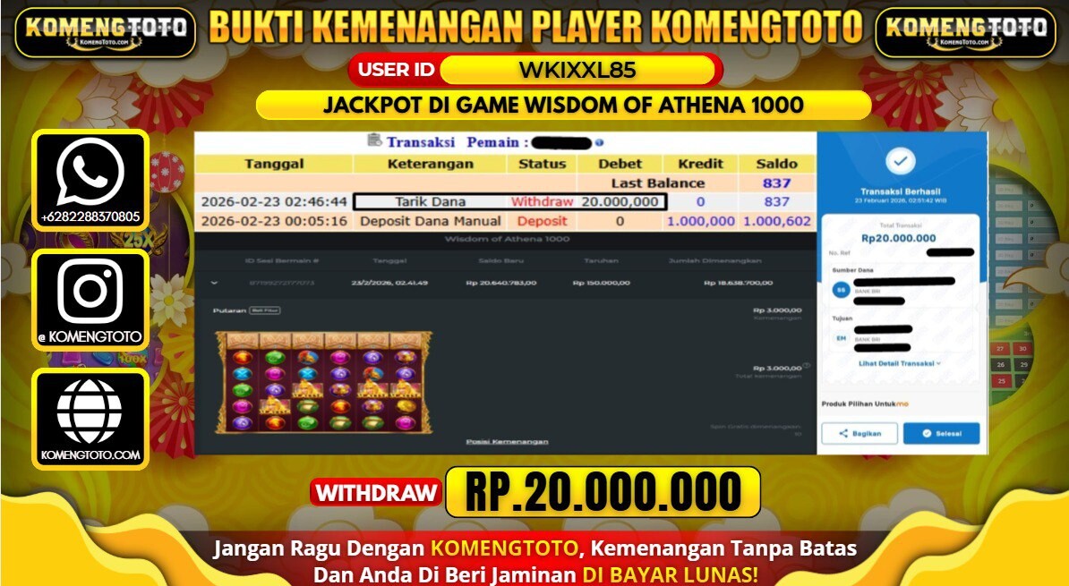 LAGI & LAGI!! KEMENANGAN BESAR DI SLOT WISDOM OF ATHENA 1000 SEBESAR Rp. 20.000.000 KOMENGTOTO BAYAR LUNAS SECEPAT KILAT !! KOMENGTOTO BAYAR SECEPAT KILAT !!
