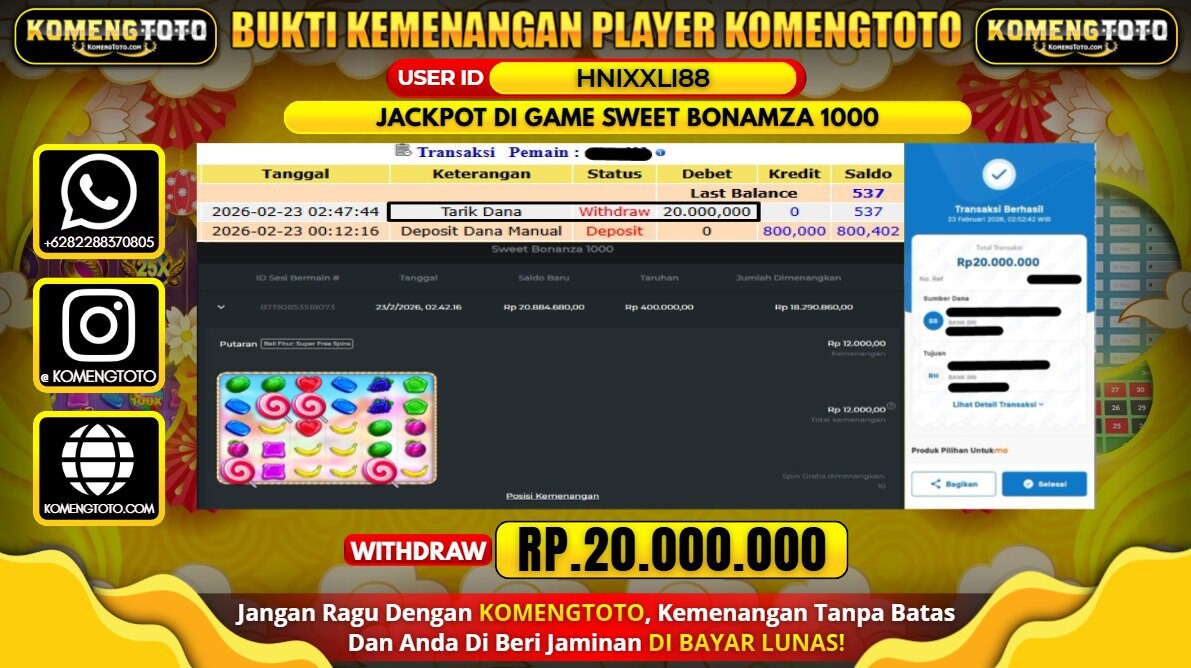 LAGI & LAGI!! KEMENANGAN BESAR DI SLOT SWEET BONANZA 1000 SEBESAR Rp. 20.000.000 KOMENGTOTO BAYAR LUNAS SECEPAT KILAT !! KOMENGTOTO BAYAR SECEPAT KILAT !!