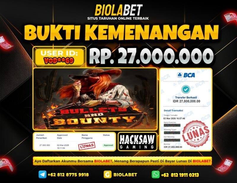 BIOLABET JACKPOT Hacksaw Rp.27.000.000.,- LUNAS